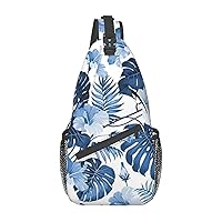 Blue Flower Tropical Sling Bag Crossbody Backpack Sling Backpack Shoulder Bag For Women Men Cycling Hiking Travel
