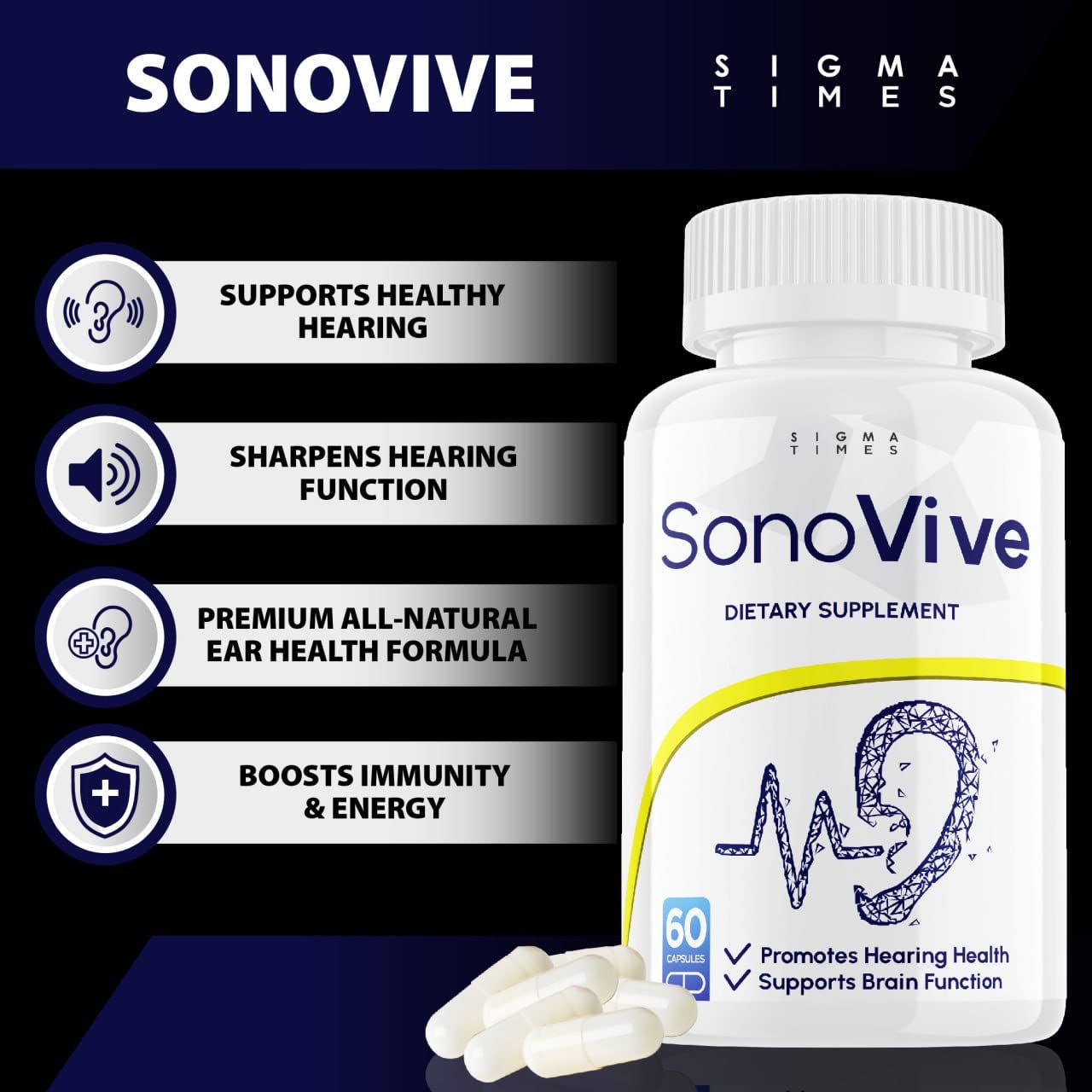 sigma times (2 Pack) Sonovive Capsules for Hearing, Sonovive Pills Supplement Loss Hearing (120 Capsules)