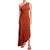 Women's Solid Color One Shoulder Neck Pleated Hollow Slim Long Dress Breastfeeding Dress for Women