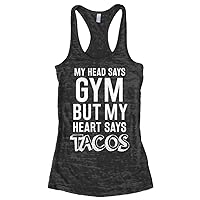 Threadrock Women's Head Says Gym But Heart Says Tacos Burnout Racerback Tank Top
