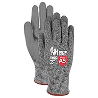 Dry Grip HPPE Level A5 Cut Resistant Work Gloves, 12 PR, Polyurethane Coated, Size 6/XS, Reusable, 13-Gauge Steel-Free Hyperson Shell (GPD591),Gray