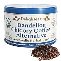 DelighTeas Organic Coffee Alternative | Ayurvedic Herbal Chicory Dandelion Coffee | Coffee Substitute | USDA Organic, Caffeine Free, Gluten Free | With Sweet Notes of Carob | 50 servings, 6oz.