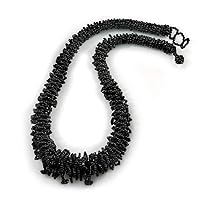 Avalaya Black Glass Bead and Semiprecious Chunky Necklace/ 56cm Long