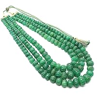 3 Strand AAA Natural 18-22 Inch Emerald (Barrel) Quarts Hand Curved Watermelon Necklace, 6-12 MM In Graduation Emerald (Barrel) Quarts Pumpkin Shape Beads Necklace