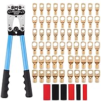Battery Cable Lug Crimping Tool,Electrical Lug Crimper with 60pcs Wire Lugs and Heat Shrink Tubing for AWG 10-1/0 Battery Terminal,Copper Lugs Terminals