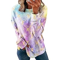 Women Tie Dye Sweatshirts Long Sleeve Crewneck Casual Pullover Tops Loose Fit Trendy Shirts Teen Girl Clothes