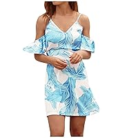 XJYIOEWT Sun Dresses for Women 2024,Ladies Fashion Sexy Cuff Cuff V Neck Floral Print Dress Skirt Ladies Maxi Dress