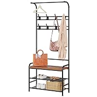 IDEALHOUSE Hall Tree, Entryway Bench, Coat Rack Freestanding Shoe Bench, 3 in 1 Hall Tree Entryway Storage Bench, Multifunction Bench with Steel Frame, 8 Large Hooks, 3-Tier Storage Shelf