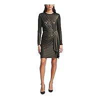 Vince Camuto Long Sleeve Dress with Ruching at Waist Gold 2