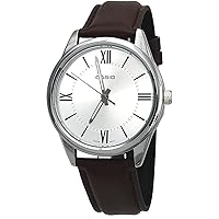 Casio MTP-V005L-7B5 Men's Standard Analog Brown Leather Band Roman Silver Dial Watch