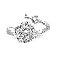 925 Sterling Silver Rhodium Plated CZ Cubic Zirconia Simulated Diamond Love Heart Lock and Key Ring Jewelry for Men - Ring Size Options: 6 7 8