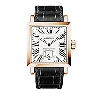 Luxury Square Watches for Men Rose Gold Genuine Leather Strap Mechanical Watch with Date 3302D1