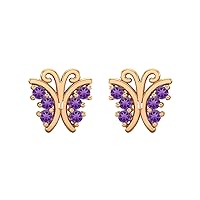 0.24 Ctw Amethyst Gemstone 925 Sterling Silver Dainty Butterfly Stud Earring Elegent Earrings Women Stud Insect Jewelry