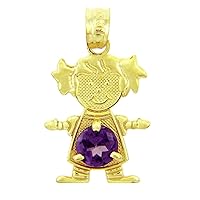CZ AMETHYST GIRL WITH PIGTAILS BIRTHSTONE CHARM - Gold Purity:: 14K