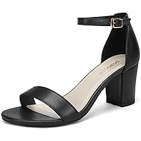 Wide Width Heeled Sandals for Women Two Strap Low Heel Chunky Sandals Open Toe Ankle Strap Dress Shoes 2.5-Inch