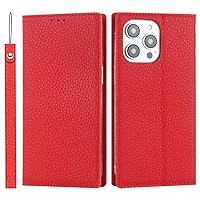 Genuine Leather Wallet Flip Case for iPhone 15 Pro Max 11 12 13 14 XR XS Luxury Magnetic Real Leather Card Cover,red,for iPhone 13 ProMax