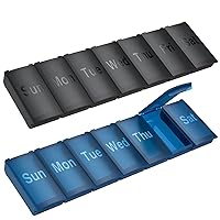 2 Pack Weekly Pill Organizer, Large Daily Vitamin Pill Box,Portable Travel Friendly 7 Day Pill Containers Medicine Holder,Handbag Outdoor Camping Small Pill Case for Supplements Fish Oil(Black+Blue)