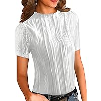 MEROKEETY Women's 2024 Short Sleeve Mock Neck Textured T Shirts Summer Casual Tee Tops
