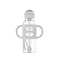 Dr. Brown's Milestones Narrow Sippy Straw Bottle, Spill-Proof with 100% Silicone Handles and Weighted Straw, 8 oz/250 mL, Gray, 6m+
