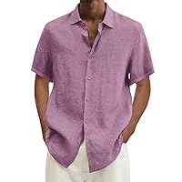 Mens Linen Shirts Short Sleeve Button Down Cuban Shirts Summer Beach Relaxed Fit Casual Vacation Hawaiian Shirts