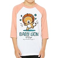 Baby Lion Kids' Baseball T-Shirt - Animal Lovers Presents - Lion Lovers Presents - White Heather Peach, L