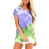 Women's Tie Dye Short Sleeve Tops Fashion Crew Neck Tunic T-Shirt Loose Pullover Summer Colorful Print Blouses