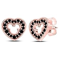 Lovely Heart Mickey Mouse 925 Sterling Sliver With Fashion Round Cut Black Diamond Cubic Zirconia Stud For Teen Girls,Girls and Women's Valentine's Day Gift