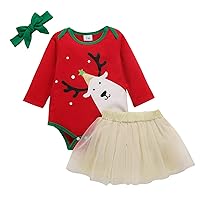 Posh Gift Set Infant Baby Girls Christmas Two-Piece Set Xmas Cartoon Deer Printed Baby Outfits Sets for Girls (Red, 18)