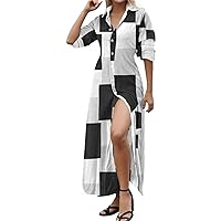Blouses for Women Dressy Casual Sexy 2X Plus Size,Women's Summer Long Sleeve V-Neck Button Shirt Dress, Simple
