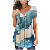 Womens Blouses,Plus Size Loose Summer Short Sleeve Top V Neck Sexy Trendy Printed Tees T Shirt Casual Shirt