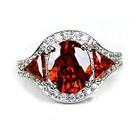 New Luxury Silver Plated Cubic Zirconia Crystal Ring, Gift for Her, Oval Shaped, Big Stone Ring (Red, 9)
