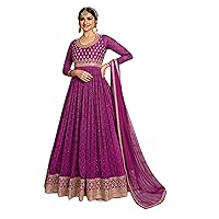 Purple Woman Anarkali Party Dress Sequin work Indian Silk Salwar Kameez 3996