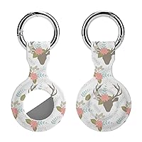 Deer and Flowers Soft Silicone Case for AirTag Holder Protective Cover with Keychain Key Ring Accessories