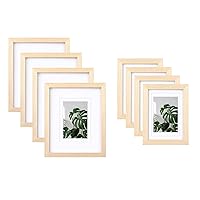 Egofine 8x10/5x7 Picture Frames Made of Solid Wood with Plexiglass,Set of 4 for Tabletop and Wall Mounting, Natural Wood