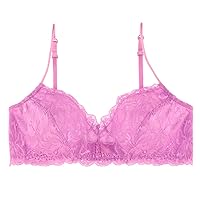 Women's Comfortable Wireless Lace Bralette with Triangle Cups and Adjustable Straps