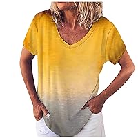 Women Shirts with Snaps Color Casual Size Tops Womens Fading V-Neck Sleeve Blouse Plus Short T-Shirt Women's B