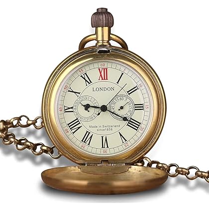 Vintage Copper Train London Design Hand Winding Mechanical Pocket Watch Mens Watches