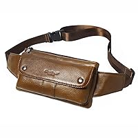 Men's Genuine Leather Waist Bag Fanny Pack One Shoulder Bag Bum Bag Formal Travel Office Sling Bag Brown