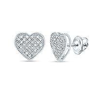10K White Gold Diamond Heart Screwback Earrings 1/6 Ctw.