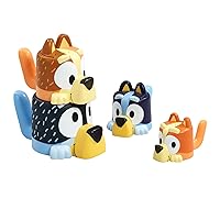 Toomies Bluey Bath Toys - Bluey's Family Pourers - Water Pouring Bluey Figures Including Chilli, Bandit, Bingo, and Bluey - Nesting and Stacking Cups for Bath Time - 4 Count - Ages 18 Months and Up
