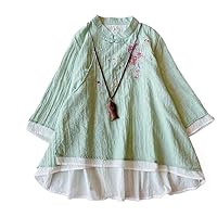 Spring Summer Embroidered Cotton and Thin Top Chinese Style Shirt Elegant Blouse Traditional Dress