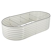 8x4x2ft Beige Raised Garden Bed, Galvanized Planter Large Metal Raised Boxes with Safety Edging and Gloves for Gardening Vegetables,Fruits,Flower, Modular Garden Bed Kit Oval, Not Twist Or Rot
