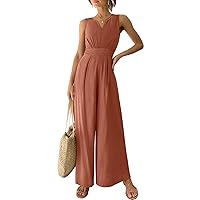 ANRABESS Jumpsuits for Women 2024 Summer Casual Sleeveless V Neck High Waist One Piece Linen Rompers Beach Outfits