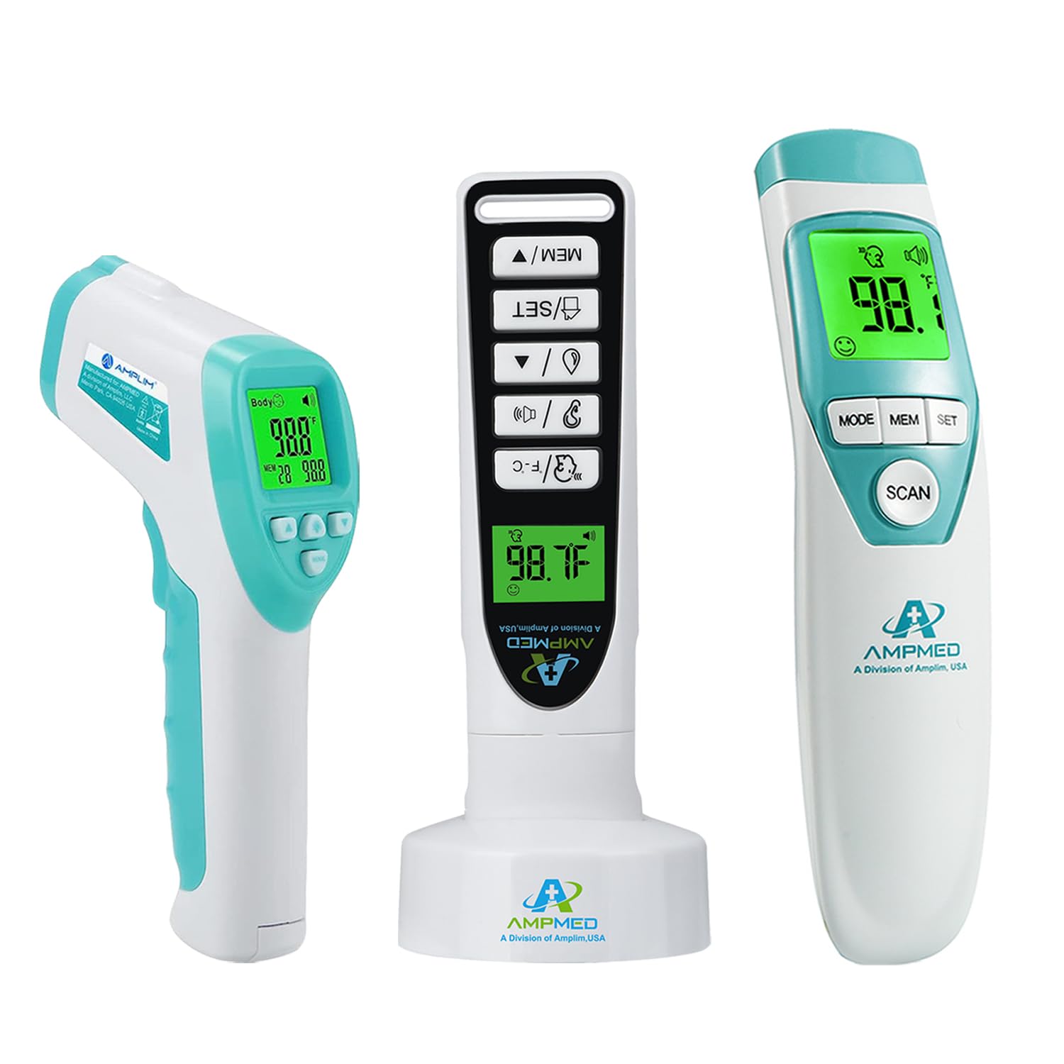 Amplim 3-Pack Hospital & Medical Grade Non Contact Digital Infrared Forehead Thermometer for Babies, Kids, and Adults. FSA HSA Eligible