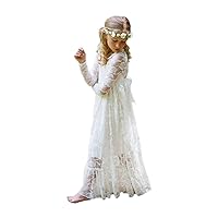 Long Sleeve White Lace Boho Rustic Flower Girl Dresses