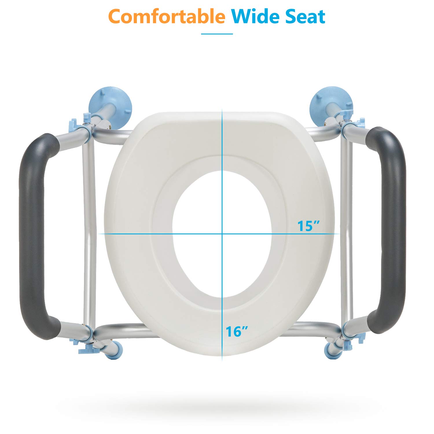 OasisSpace Stand Alone Raised Toilet Seat 300lbs - Heavy Duty Medical Raised Homecare Commode and Safety Frame, Height Adjustable Legs, Bathroom Assist Frame for Elderly, Handicap, Disabled