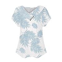 Summer Tops for Women Floral Pattern Shirts V-Neck Short Sleeve Comfy Tees Blouses Womens Tops Oversized Tshirts