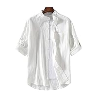 Men's Linen Button Down Dress Shirts Casual Hippie Cotton Beach T Shirts Solid Color Summer Yoga Tops with Pocket