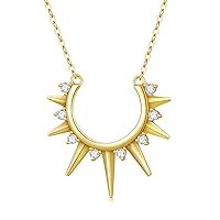 Solid 14K Star Moon Sun Snowflake Pendant Yellow Gold Necklace for Women with Simulated Diamond 5A Zirconia, Fine Gold Jewel for Christmas Valentines Mothers Day