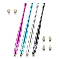Elzo Capacitive Stylus Pens Premium Metal Slim Combo 4 Pcs Tips for All Touch Screens iPad & Android Tablets DELL/Samsung/HP/Asus/Surface/Samsung/iPhone/LG (Black, Silver, Light Blue & Rose Red)